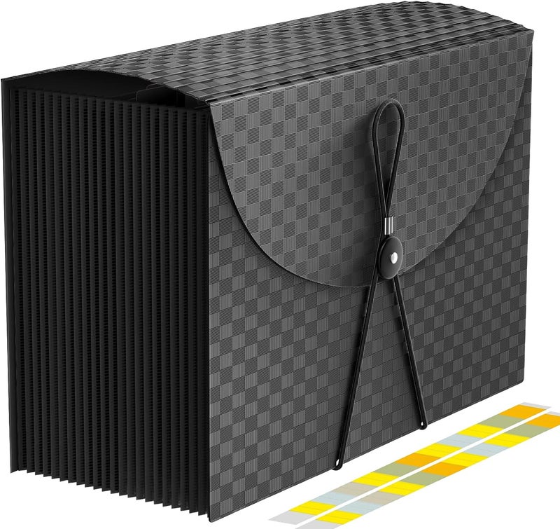 TCJ 24 Pockets Accordion File Organizer,Document Organizer,Expanding File Folder Letter Size,Expandable Filing Box,Special Designed for Portable Use,Accordian Folders,Plastic (Grid Black) - Image 1